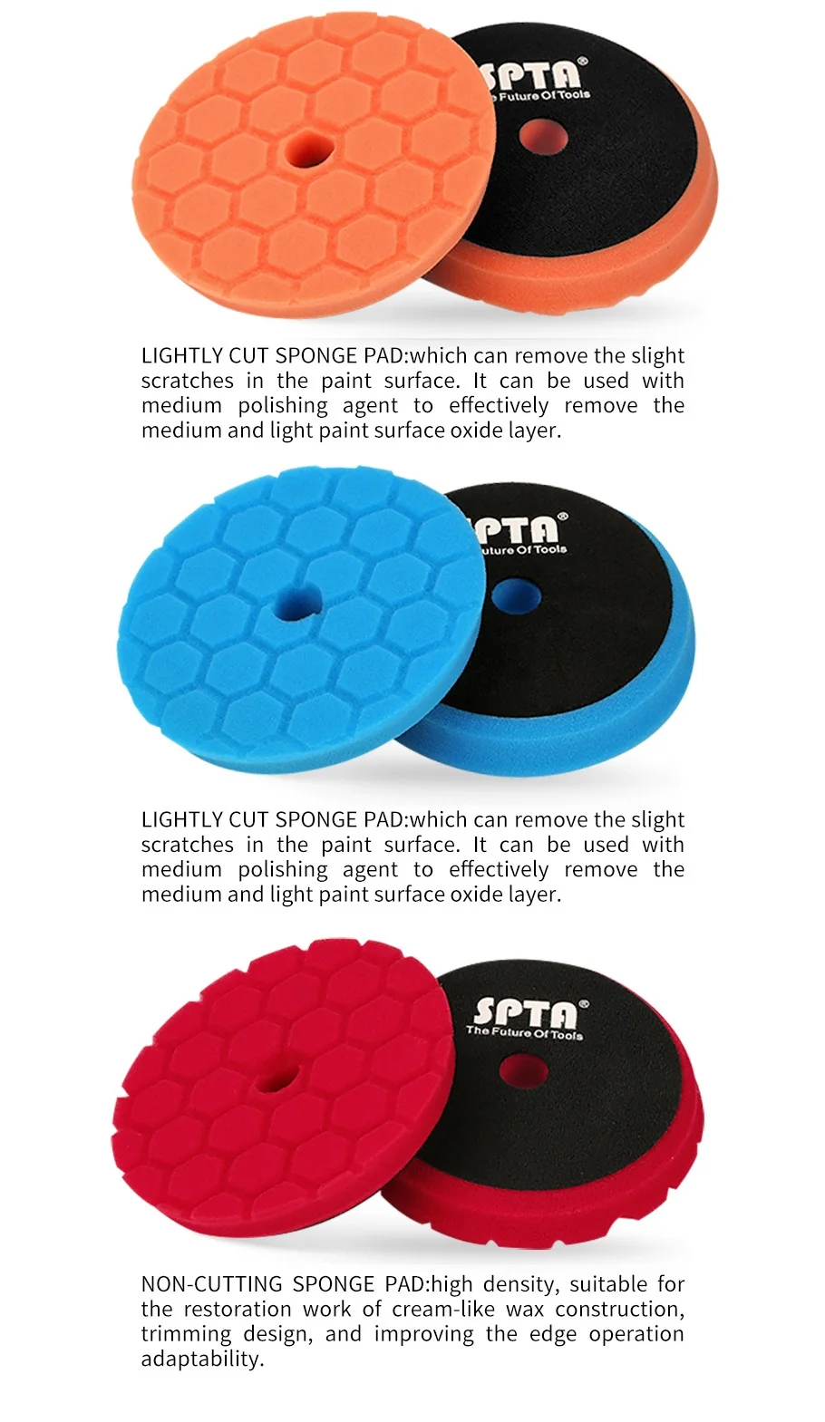 Spta 6 Inch T Shape Multi Color Foam Polishing Pads For Ro/da