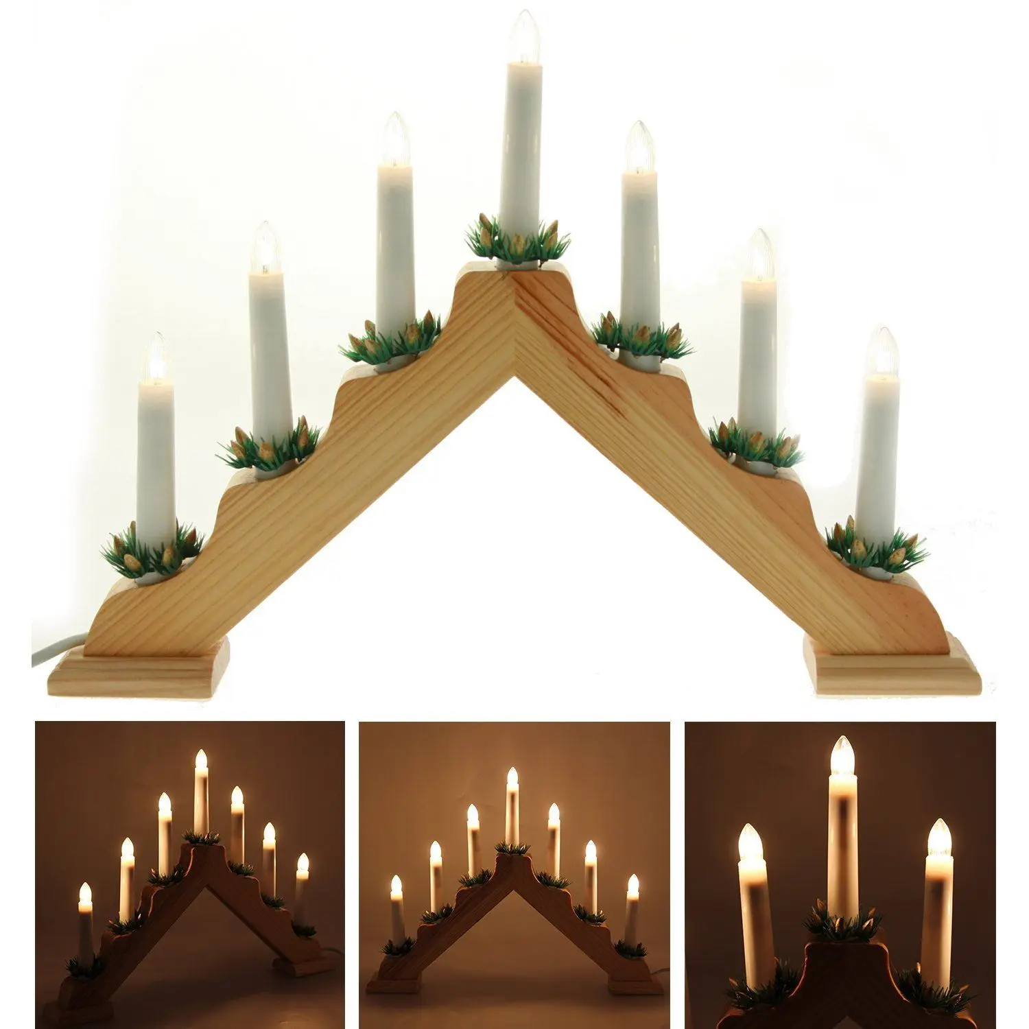 2 x Wooden Candle Bridge Light 7 Bulb Window Xmas Christmas Decoration Arch 