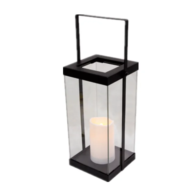 Solar Outdoor Waterproof Powered Metal Glass Lantern (Small Size)with electric candle light in new design