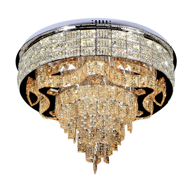 Modern Restaurant Fixture Round Drop Crystal Led Luxury Hanging Chandelier Ceiling Light