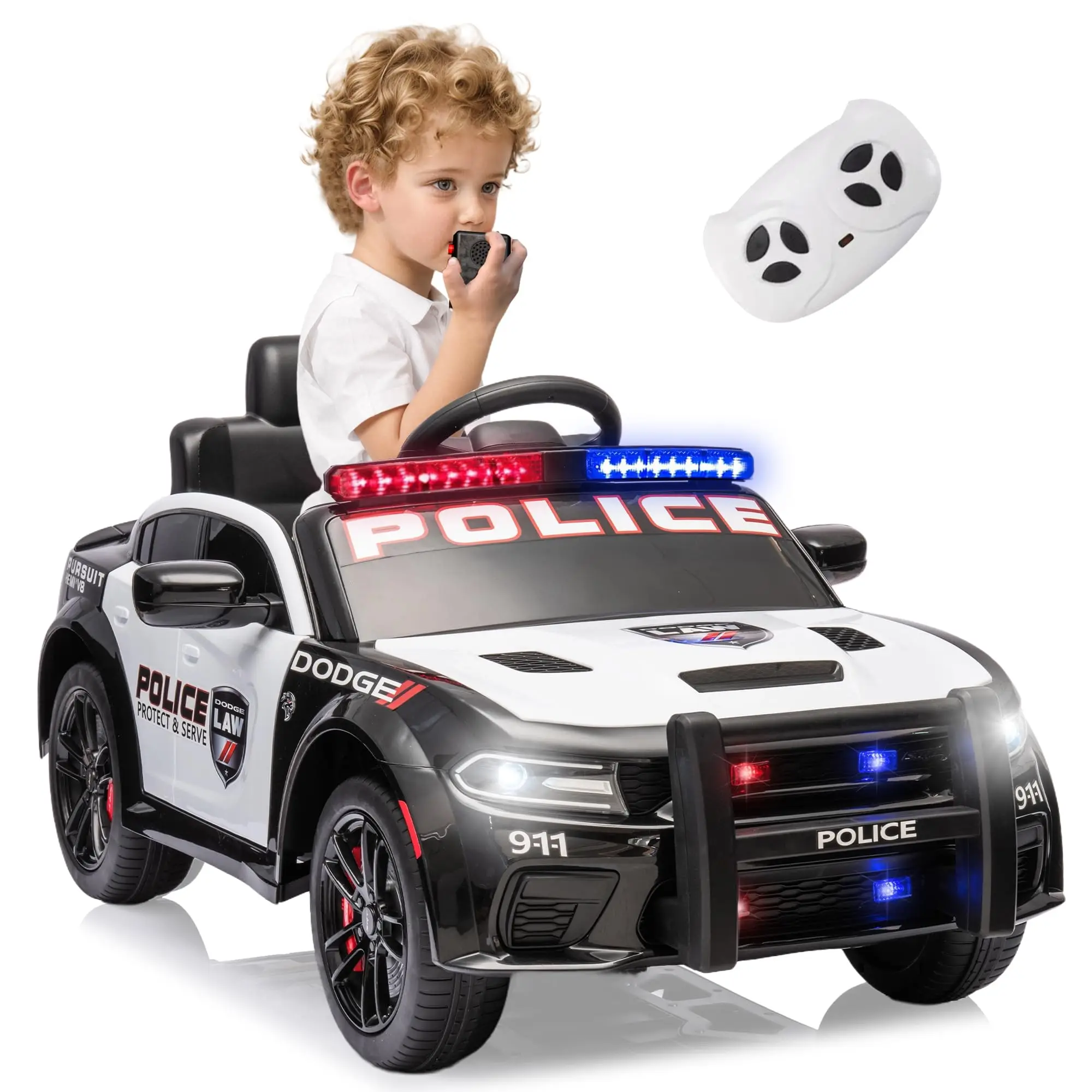 Licensed DODGE Kids Police Car 12V Electric Ride-On Toy with