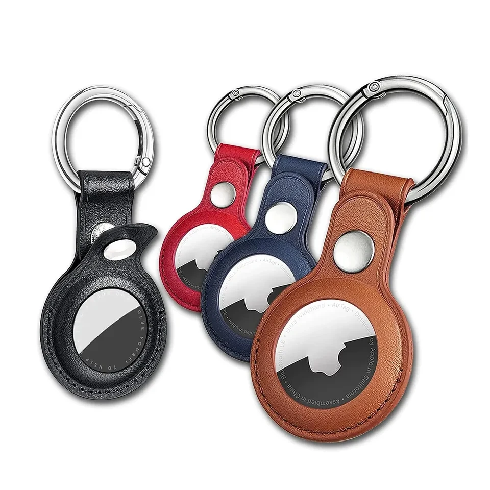 New Keychain Loop Ring Holder Airtags Holder Skin Cover Leather Air