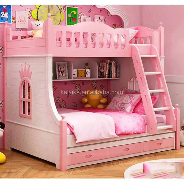 Kids Bunk Bed With Storage For Girls Children Wooden Bunk Bed With