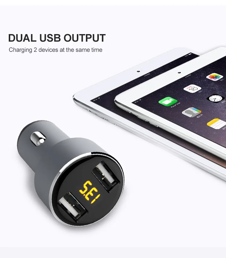 Shenzhen Manufacturer 2 Ports 5V 2.4A Dual USB Car Charger Adapter With Led Voltmeter Display