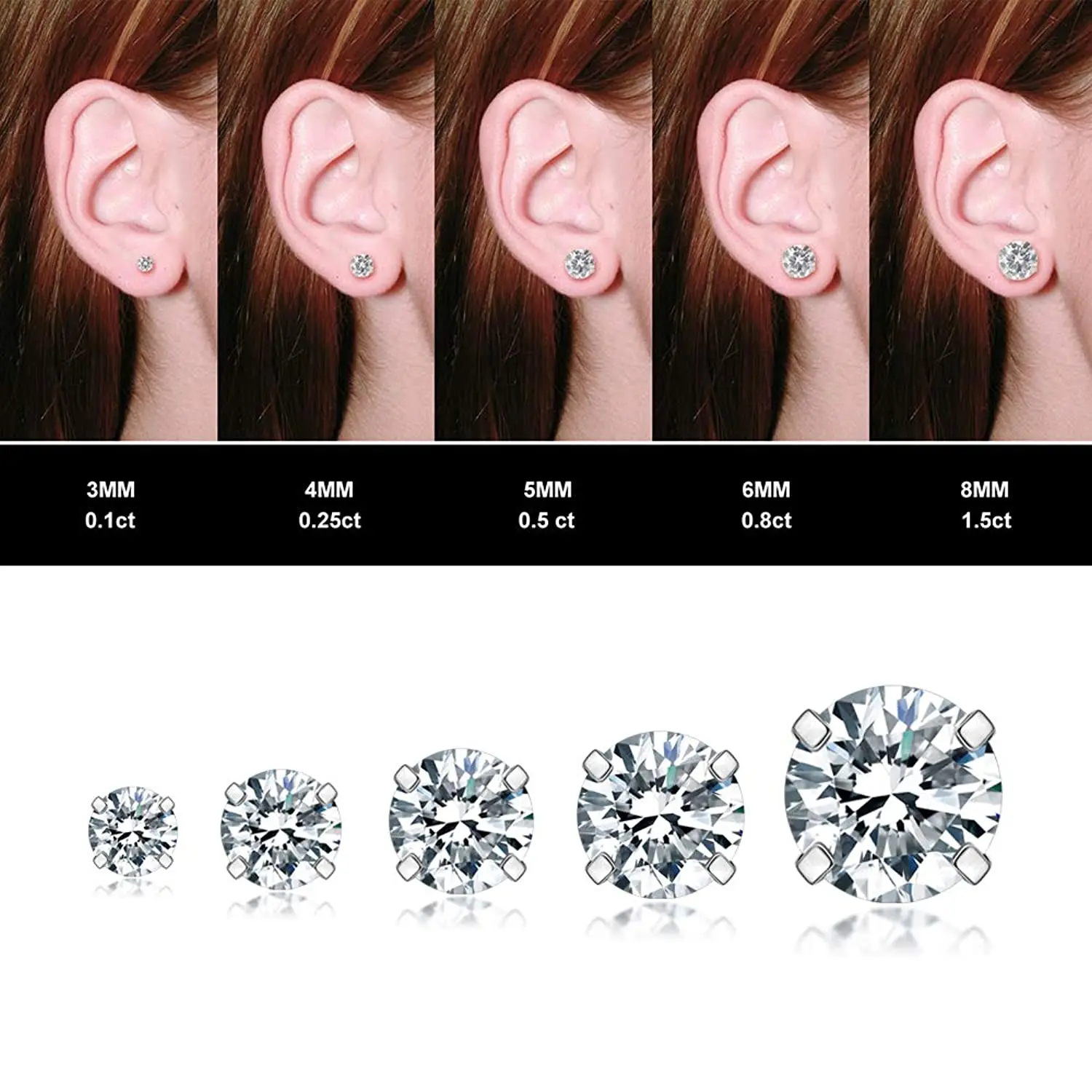 Hypoallergenic 316l Stainless Steel Cubic Zirconia Silver Stud Earrings ...