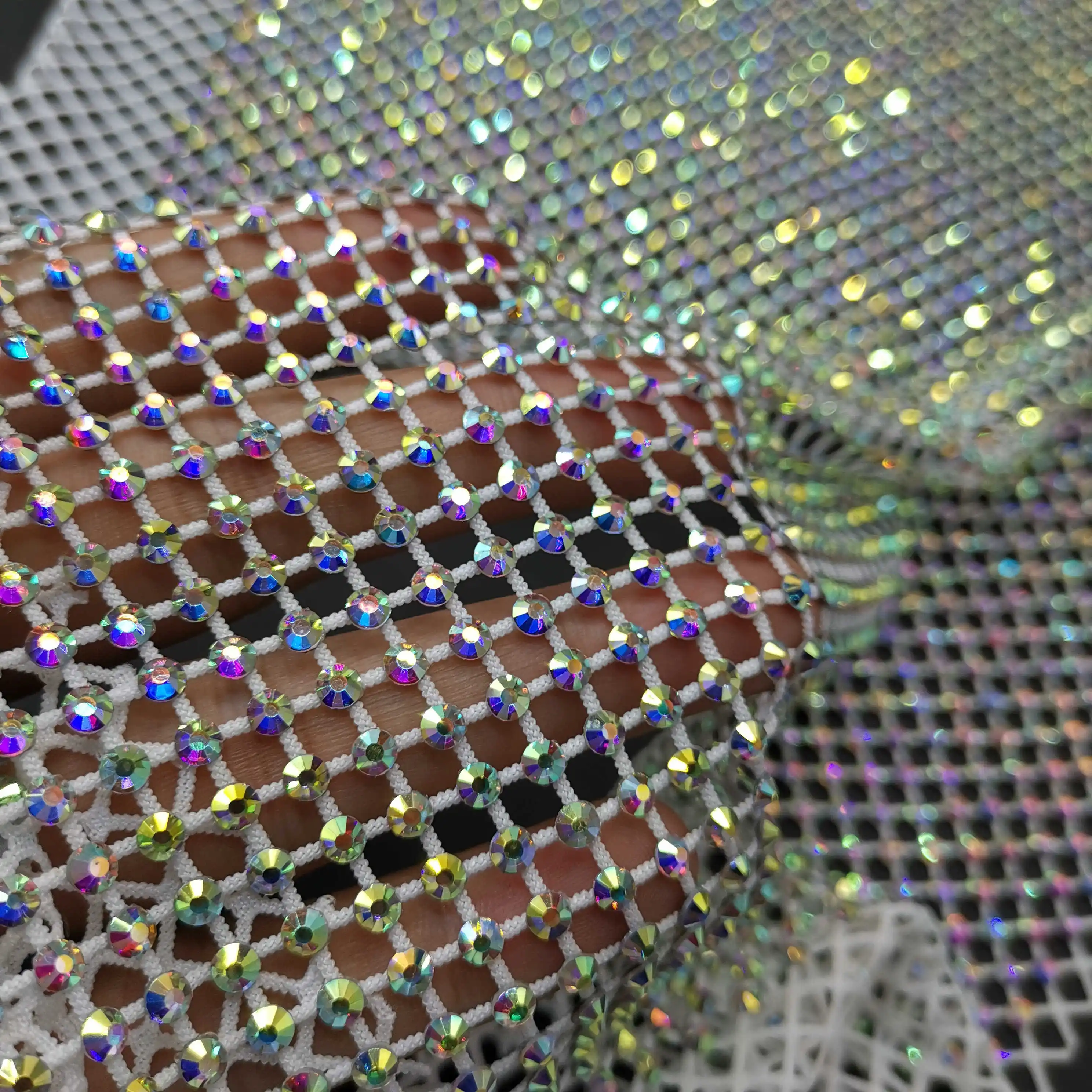 Crystal Elastic Hollow Diamond Mesh Ab Glass Rhinestone Trim Fabric 23