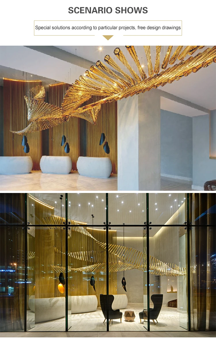 Golden Deluxe glass customized hotel lobby modern chandelier pendant lamp