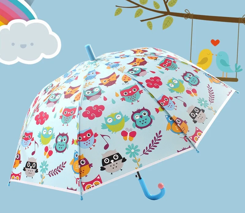 猫头鹰图案直筒儿童伞自动开poe卡通雨伞新风格创意可爱儿童伞男孩和