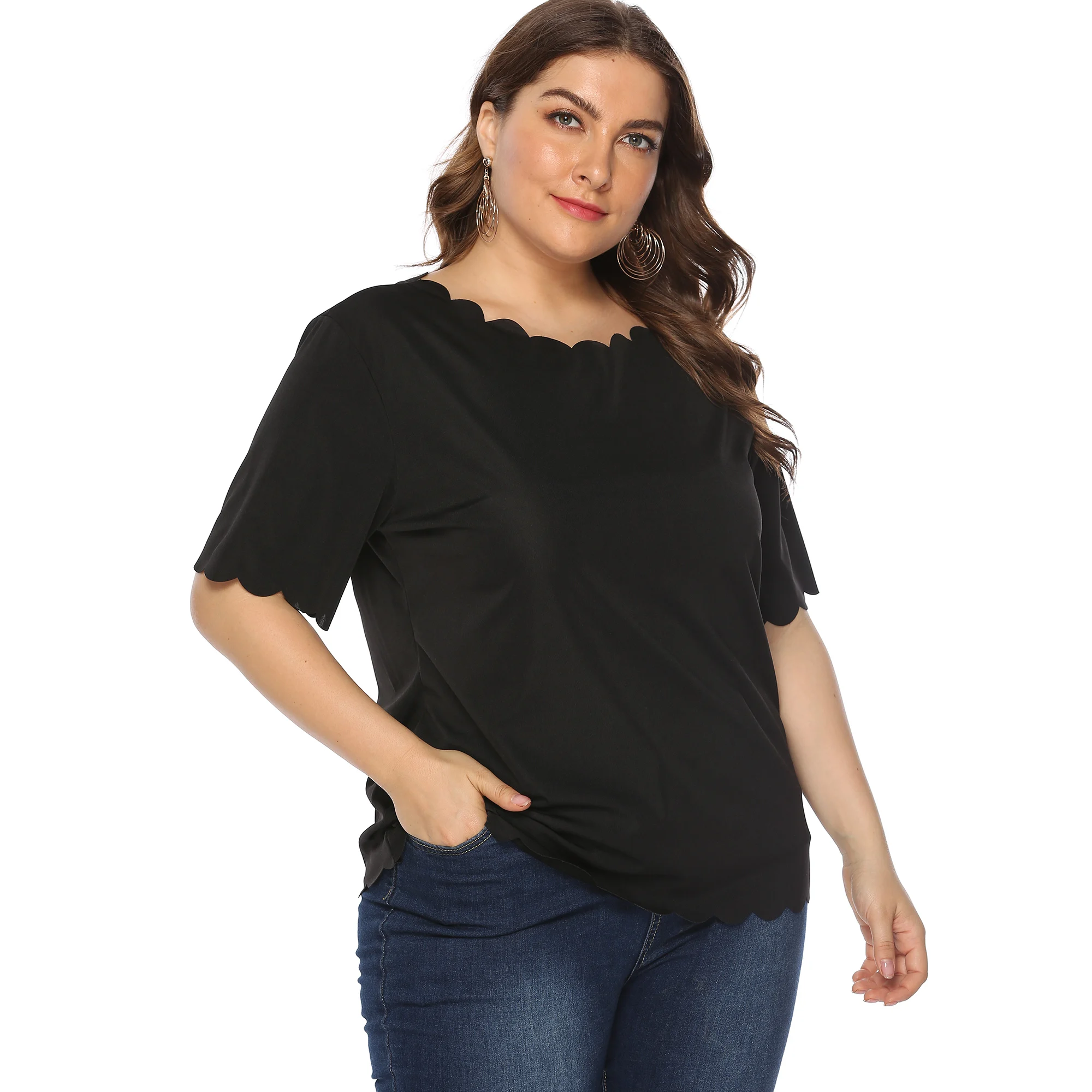 Woman Oversize Tops Solid Color Casual Short Sleeve Oversized Blank T ...