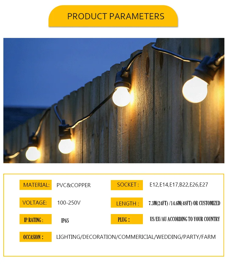 Outdoor 48ft E27 Commercial Grade Christmas Festoon Lights Bistro Patio Party Led Decoration