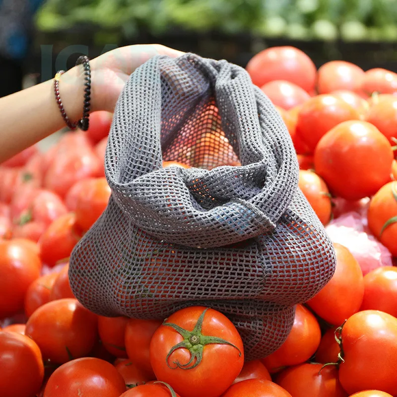 Gray color recycle fruit and vegetable bag reusable organic cotton mesh bags for fruits and vegetables 