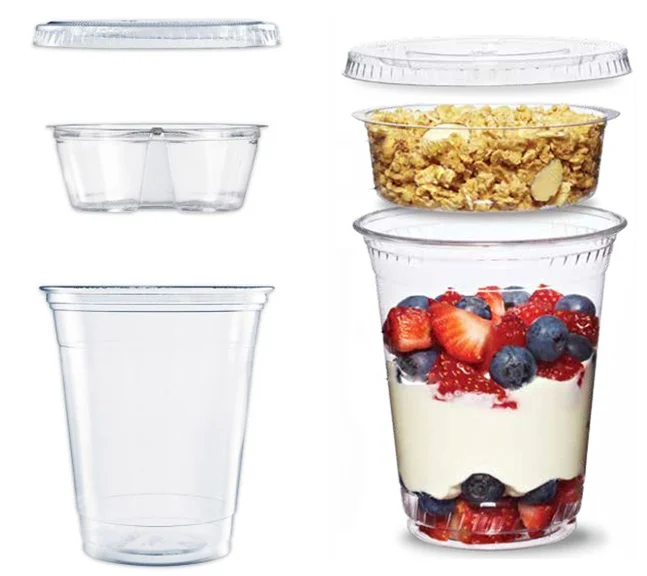 Custom Yogurt Cup Divide Combo 9oz 12oz Clear Ice Cream Plastic Parfait