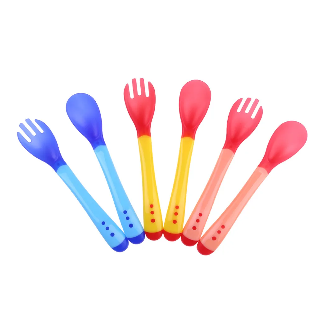 Baby Safety Silicone Temperature Sensing Spoon and Fork Feeding Flatware Baby Safety Silicone Temperature Sensing Spoon and Fork Feeding Flatware