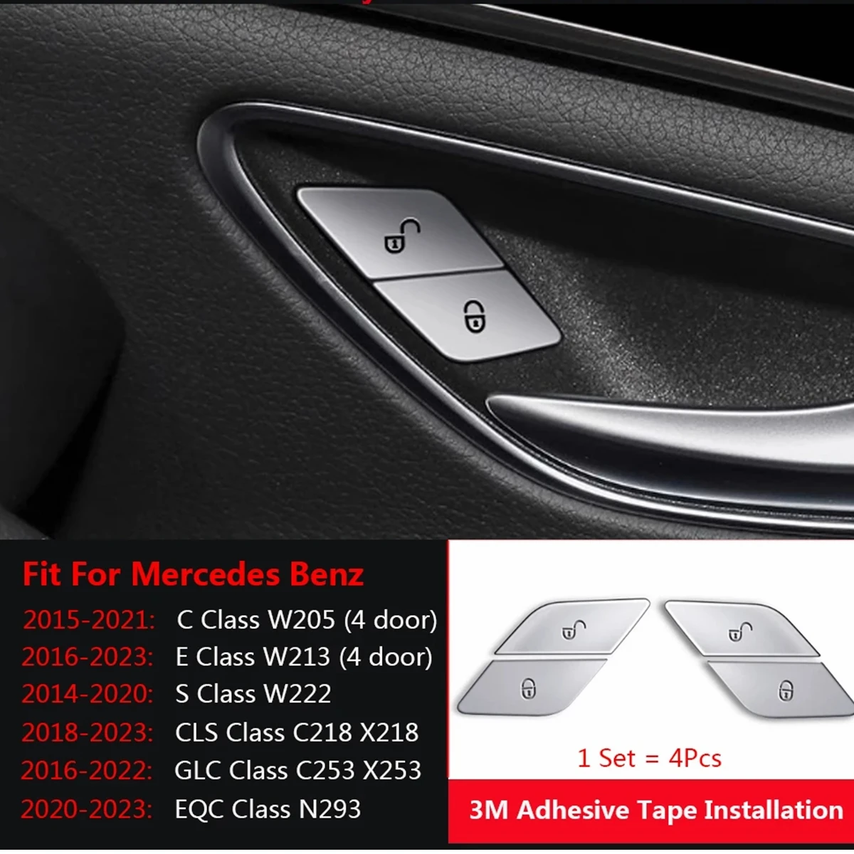 Car Door Lock Unlock Safety Switch Button Cover Trim for Mercedes Benz ...