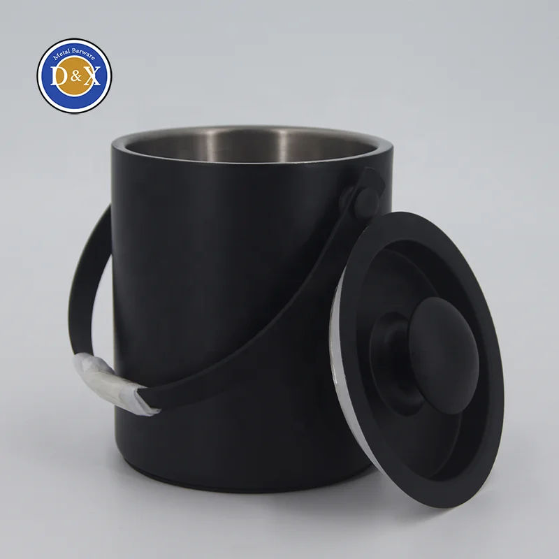 Custom 1l 2l 3l Metal Small Wine Beer Bucket Matte Black Stainless