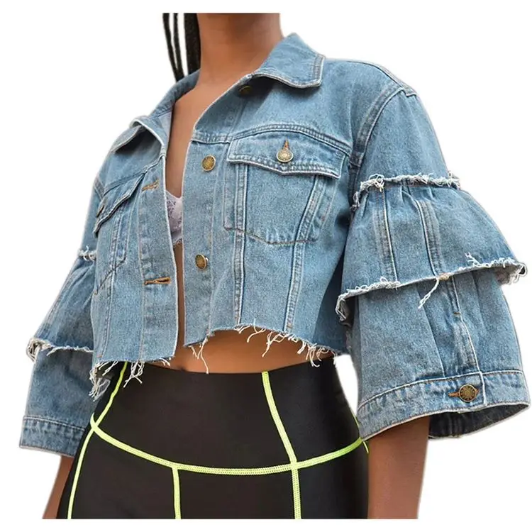 
07SHK246 Women Jeans Jacket Short Denim Jacket fashion Jeans Tops Slim Long Sleeve Casual Outwear Coat 