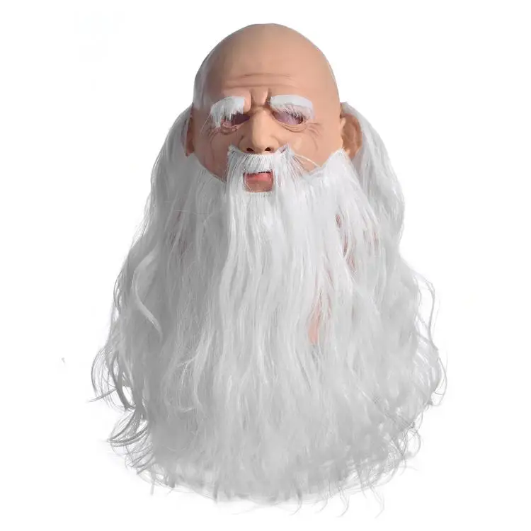 秃头爷爷头饰老人头饰与胡子服装道具白色长发巫师面具圣诞节秃头长