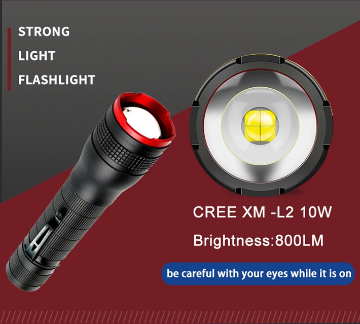 10w Aluminum Alloy 1000 lumens led torch light With Clip 5 Modes Tactical rechargeable flashlight supplier