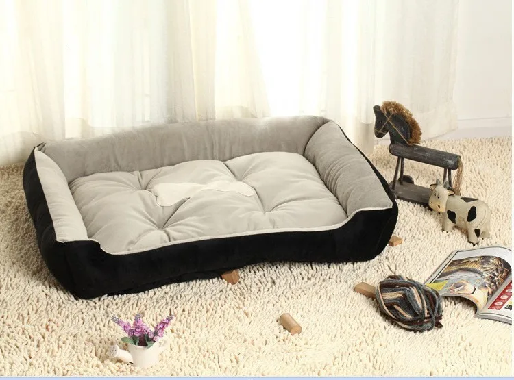 Fleece Pet Dog Bed Soft Cushion Bone Print Large Breed Dog House for Labrador Golden Retriever Winter Spring Dog Mat,Style1Black,XXL