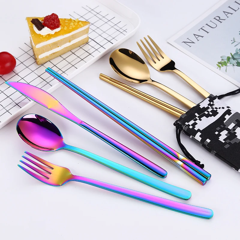 Korean Travel Portable Flatware Set Stainless Steel Camping Picnic