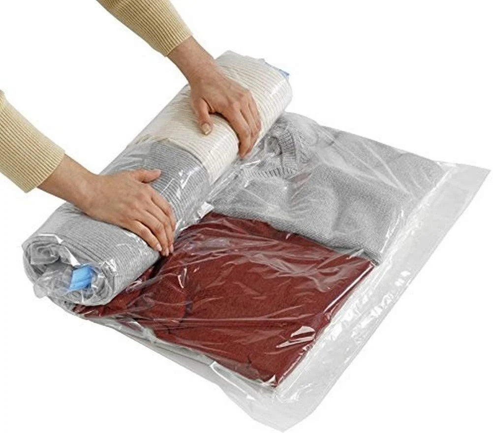 Universal Transparent Plastic Vacuum Compression Bags with Valve Suction Design 3-Pack for Quilts & Clothing Reinforced Sealing