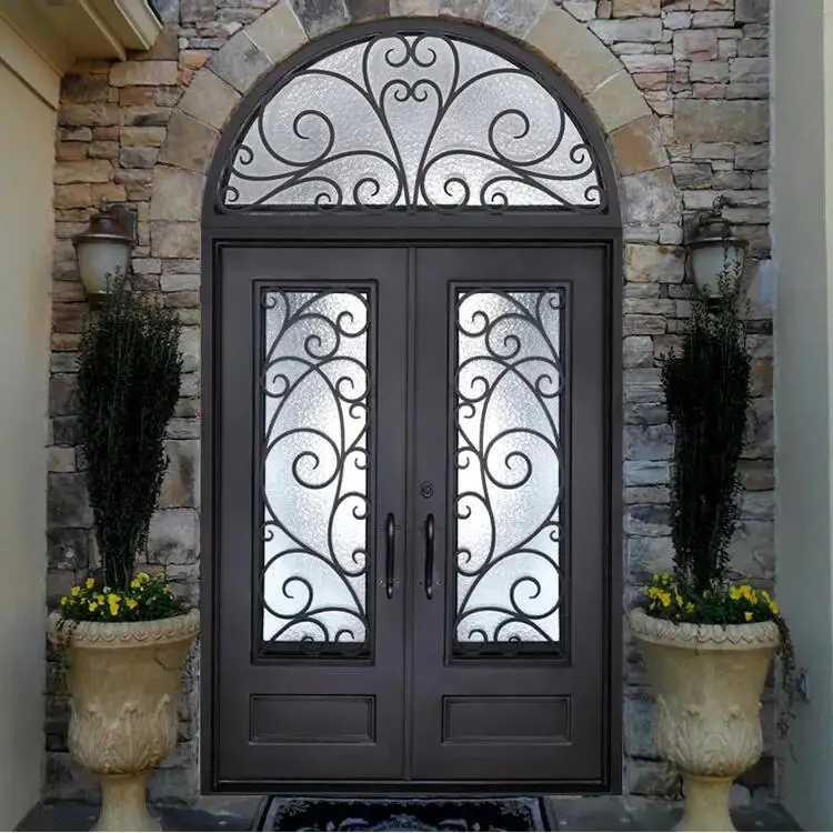 Modern Exterior Metal Double Door Design Luxury French Black Wrought