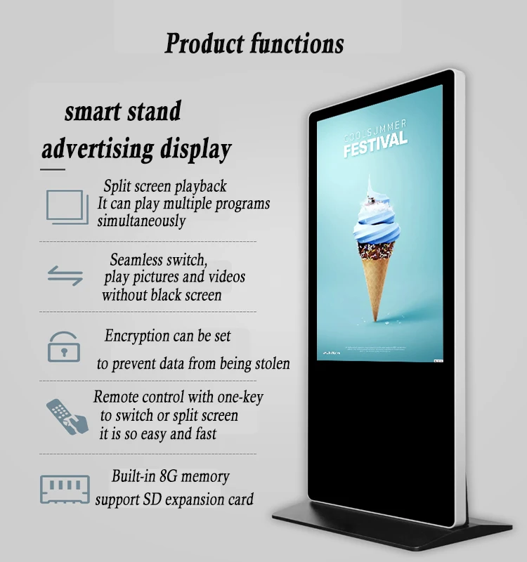 product-55 inch floor standing wifi lcd advertising equipment flat screen stand tv android digital s