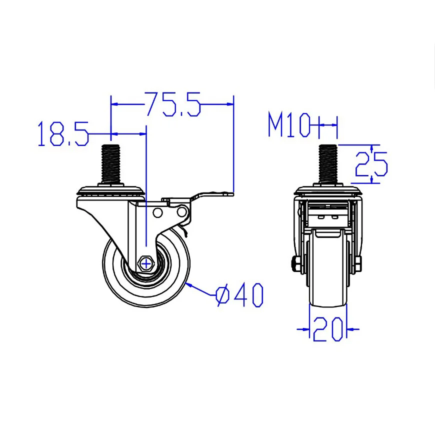 DLPO brake concealed casters 3 inch black conductive 125mm swivel castor wheel hospital bed base
