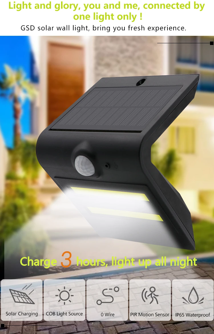 Energy Saving Home Decoration Waterproof IP65 Sensor Solar Outdoor Wall Lights