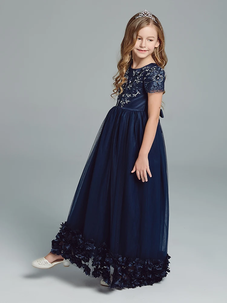 Appliqued Navy Blue Flower Girl Dresses Girls Party Dresses For 12 ...