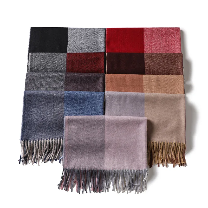 2019 Wholesale Ladies Big Plaid Scarves Shawls Custom Winter Women Printed Tassel Fringe Pashmina Scarf Cashmere