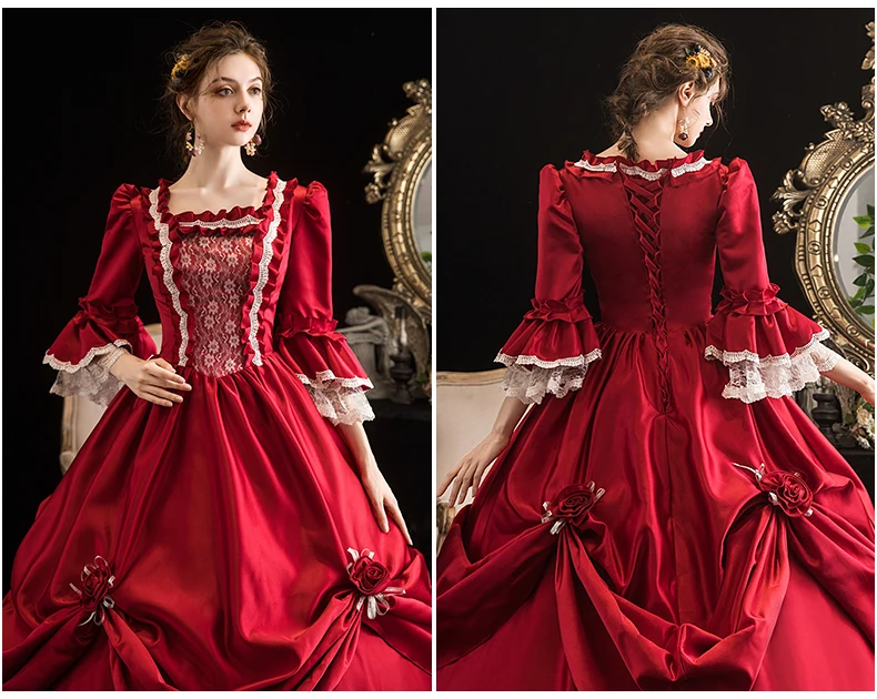 欧洲宫廷礼服华丽法国蓬蓬裙勃艮第泡泡袖舞蹈裙