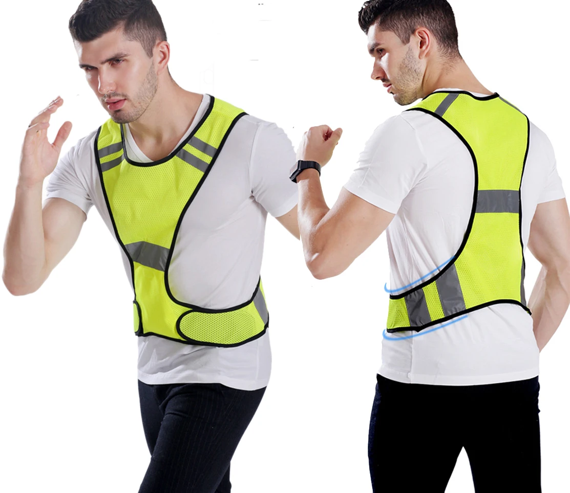 Hi vis Night Running Jogging Cycling Hiking Motorcycle Reflective Safety Vest with Pocket & Adjustable Strap