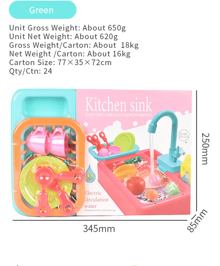 Blue F Fityle kitchen Sink Toy Sink Dishwashing Set Toys Pretend Play House Game Children's Simulation Electric Dishwasher Toys 