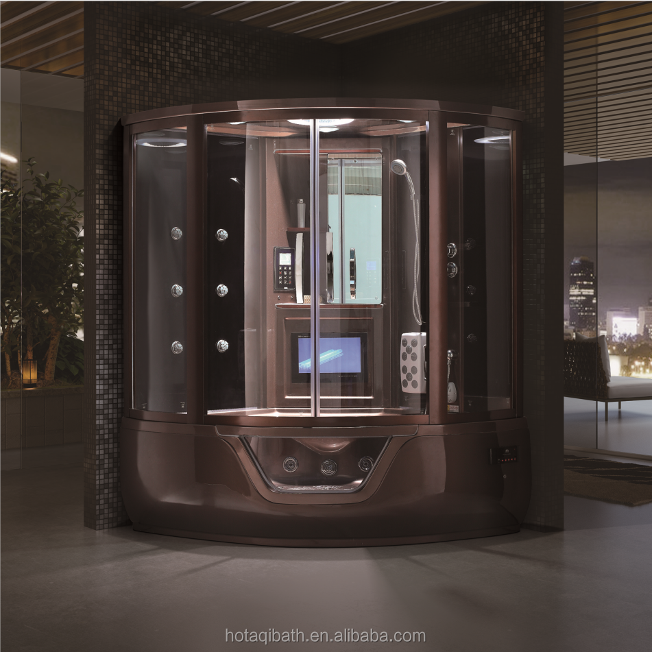 Hotaqi Coffee Acrylic Corner Steam Shower Room With Spa Sauna For