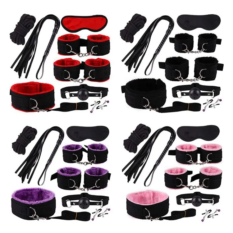 Hot Woman Sex Play Sex Toys Nylon Plush 8 Pieces Set Handcuff Ankle