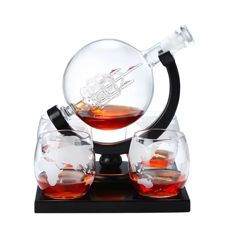 Whiskey Globe Decanter Set Etched World Globe Decanter For Liquor For