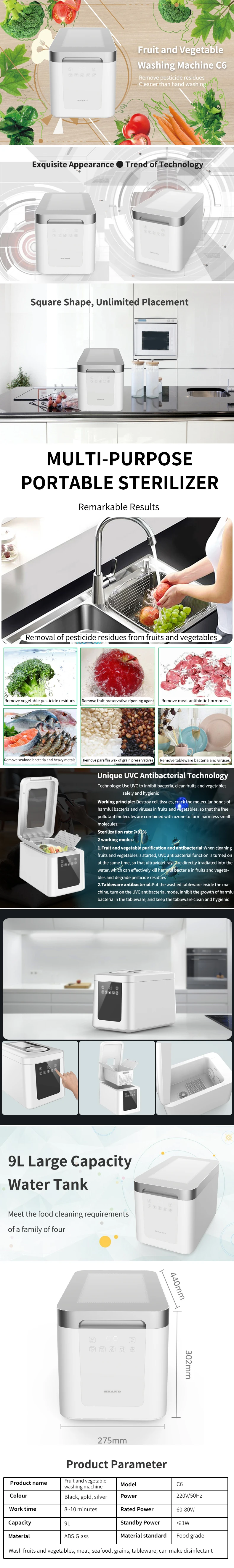 Vegetable Cleaning Machine Fruit Cleaner Device in Water, Fruit Washer  Vegetable Wash Produce Pro Food Cleaner for Vegetable, Fruit and Meat