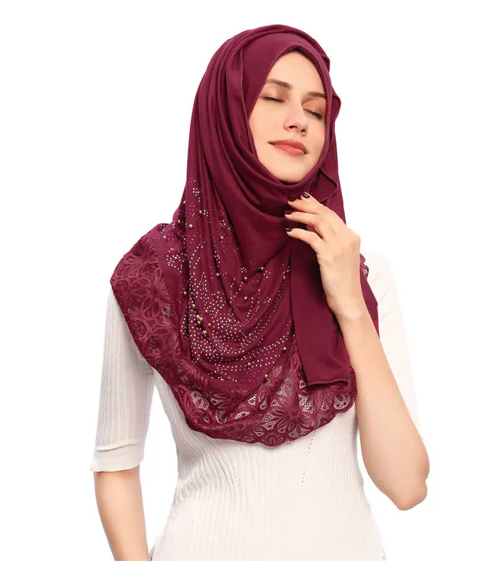 Muslim Headscarf Solid Cotton Flower Diamond Islamic Hijab Scarf Shawls Buy Muslim Headscarf