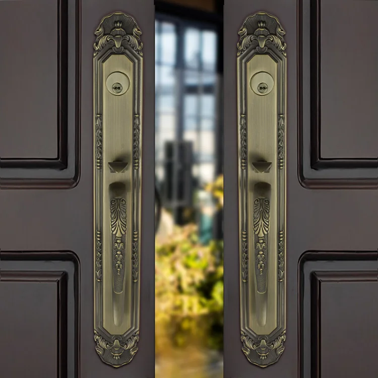 Mechanical Mortise Pure Copper Door Lock With Handle Lock Antique Brass Lock For Villa Gate Hall