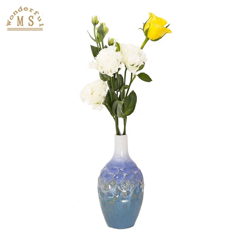 Porcelain Creative Ocean Style Flower Vase for Home Interior Decoration,Stoneware shine Glazed Bule and Green Color flower Pot