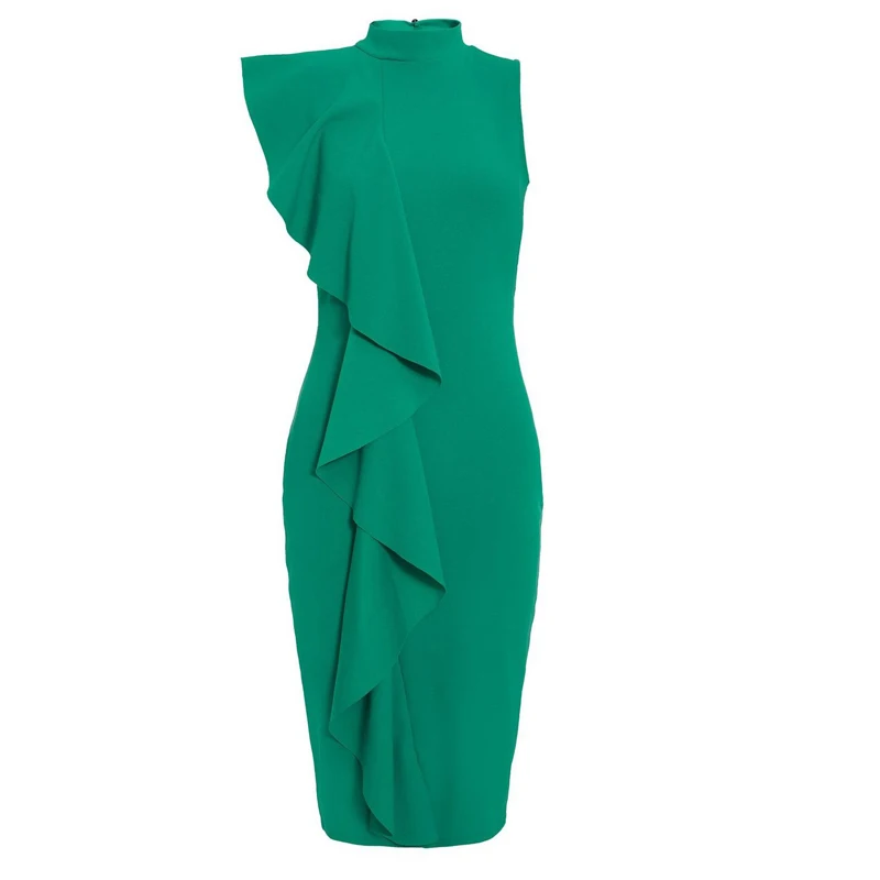 Women Work Dress 2019 Custom Lady Wear Ruffle Elegant Green Formal