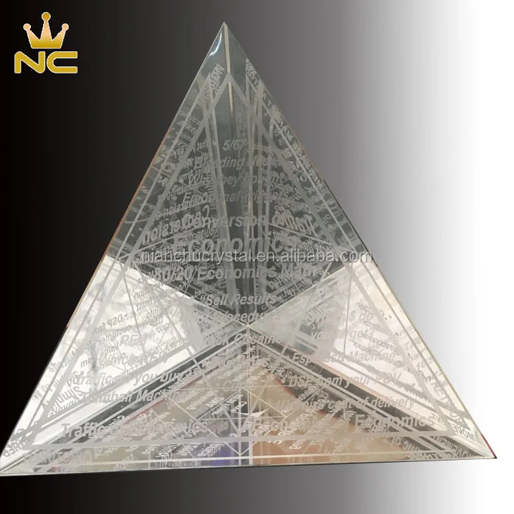 LONGWIN 4" Tall 3 Arris Crsytal Pyramid Paperweight Tetrahedron Prisms 