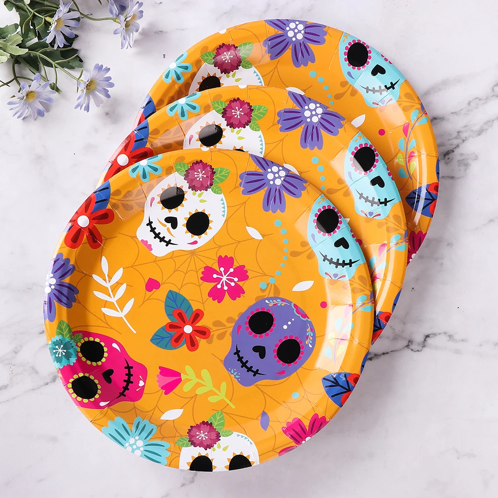 Day of the Dead Party Plates, Dia De Los Muertos Party Supplies Disposable Dinnerware for Mexican Fiesta Carnival Holiday supplier