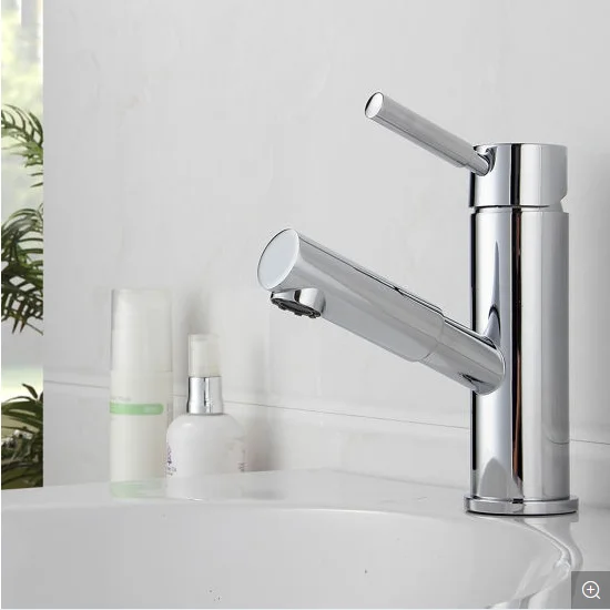 Bathroom Pull out Single Handle Brass Curved Bath Sink Faucets