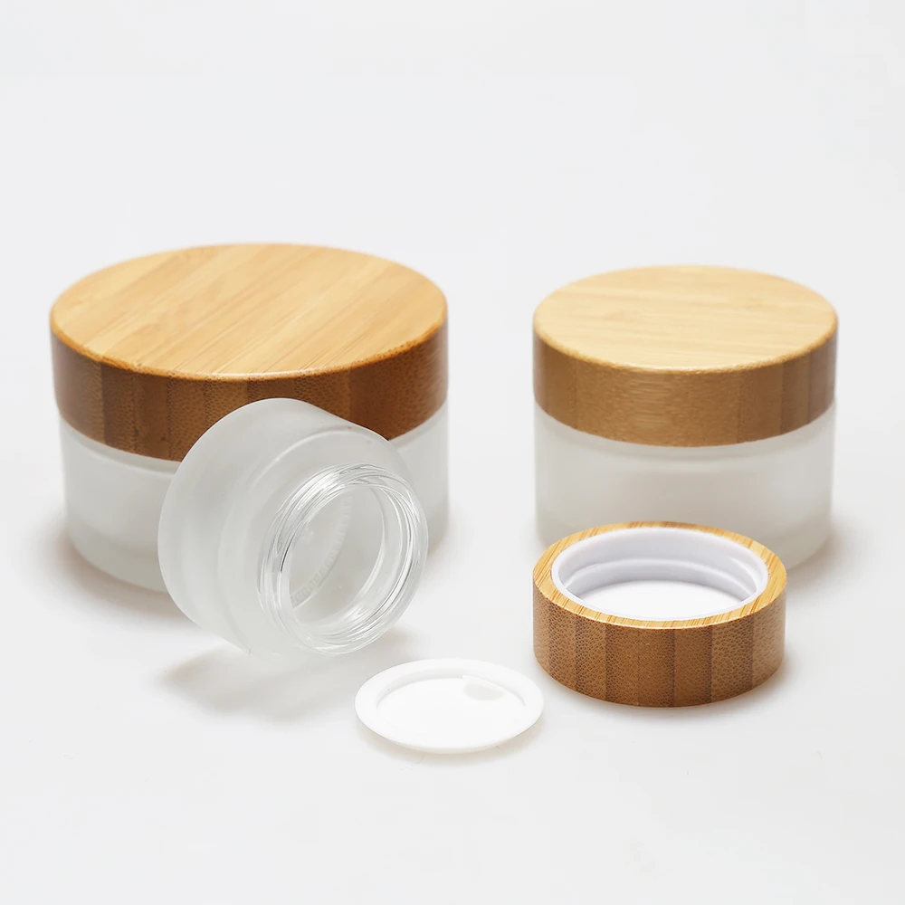 Lanjing Clear Frosted Glass Jar With Bamboo Lid Bamboo Glass Jar Bamboo