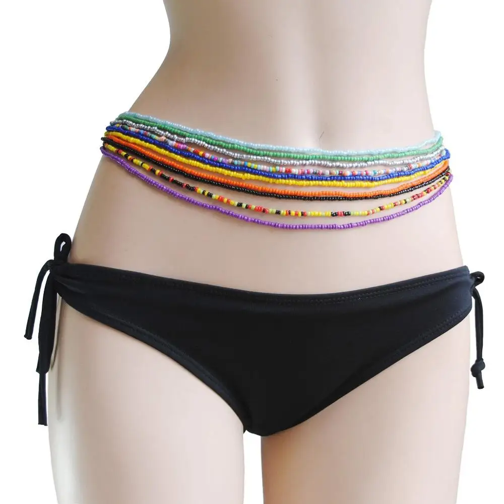 
Wholesale and retail Europe and the United States single-layer hand-beaded body chain color rice bead elastic waist chain 