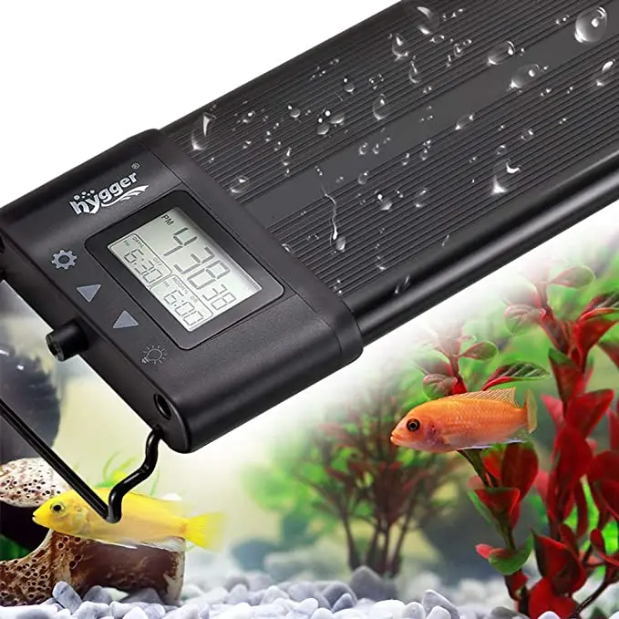 IP68 Waterproof Aquarium Programmable LED Light, Full Spectrum Plant Fish Tank Light Extendable Bracket with LCD Setting Display