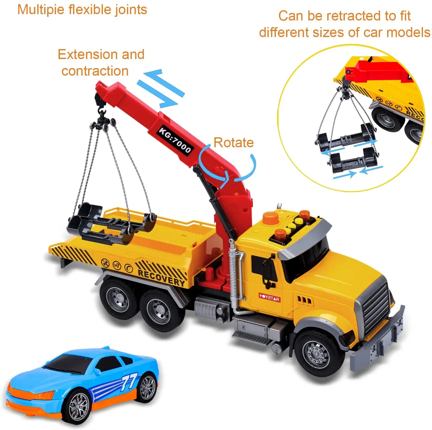 Big Tow Truck With Hook And Car For Boys Pull Back Truck Toys Wih Light ...