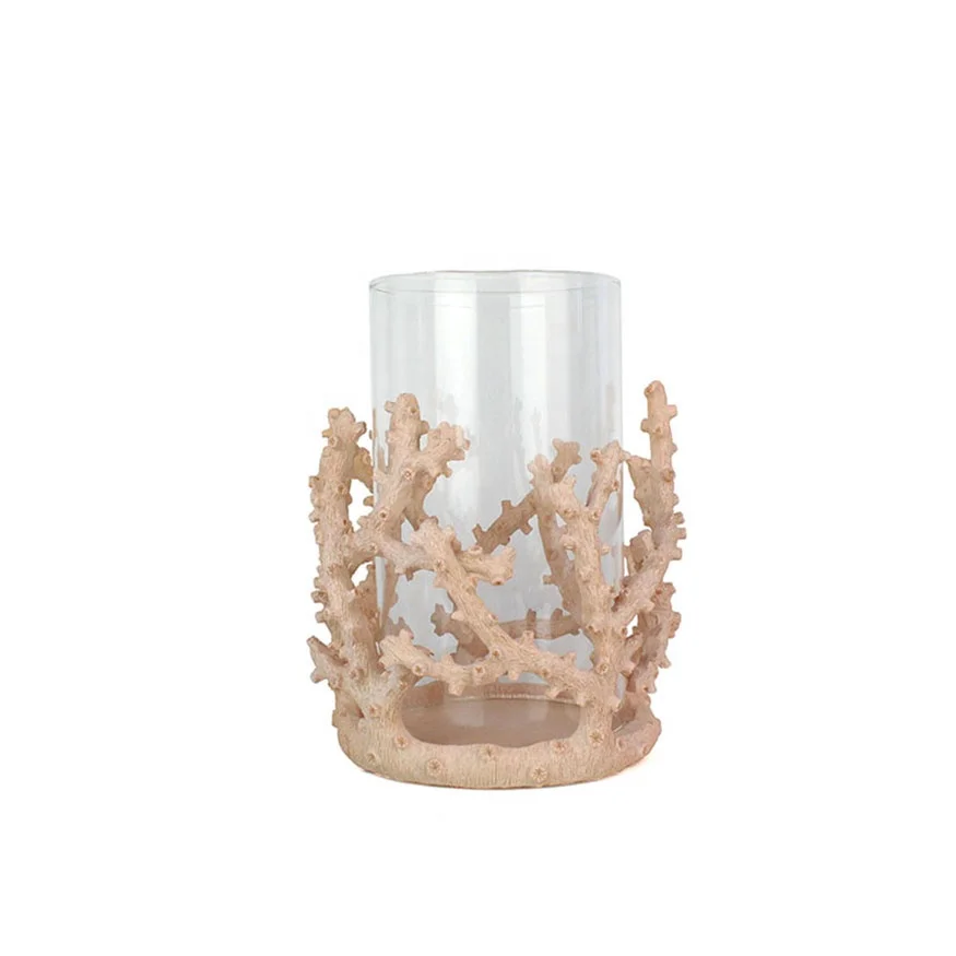 Resin  coral hurricane candle holder for home decorations details